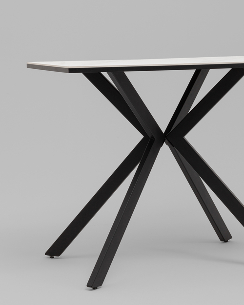 Стол Мармер мини нераскладной 90х60х75 см, столешница SNOW WHITE, подстолье металл черный