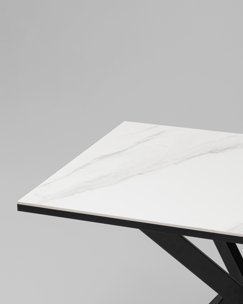 Стол Мармер мини нераскладной 90х60х75 см, столешница SNOW WHITE, подстолье металл черный