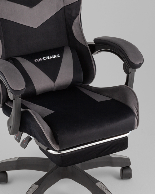Кресло спортивное TopChairs MG-7019 велюр черно-серый