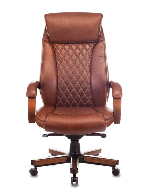 Кресло руководителя Бюрократ T-9924WALNUT светло-коричневый Leather Eichel кожа с подголов. крестовина металл/дерево